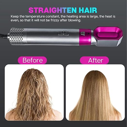 LuxeAir 5-in-1 Hair Dryer Brush Ceramic Anti-Frizz Styler, Fuchsia