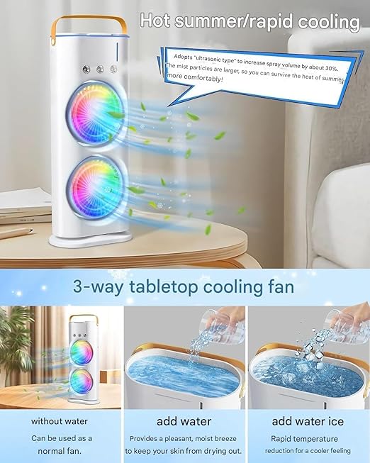 AeroChill Pro Portable Air Cooler - 4000mAh Dual-Mist Rechargeable - White