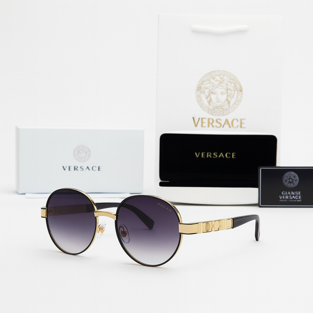 Versace Round Greca Sunglasses - Gold Frame & Gradient Lenses Luxury Set