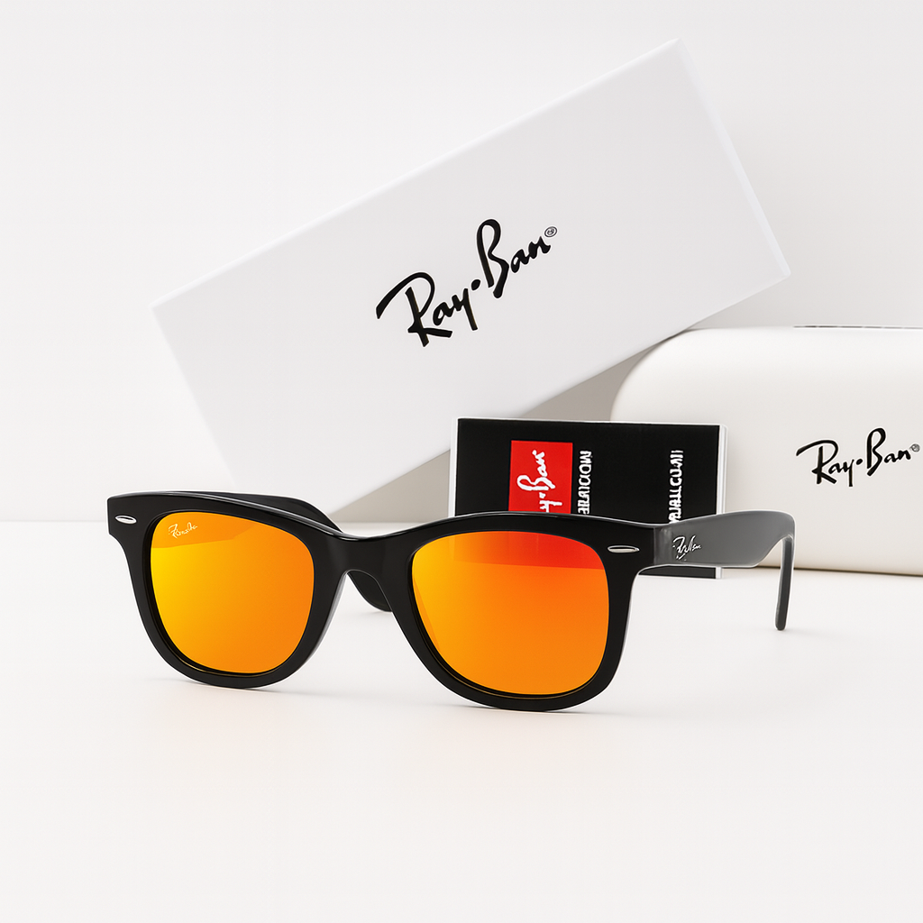 Ray-Ban Wayfarer Gloss Black - Orange Flash Mirror Lenses