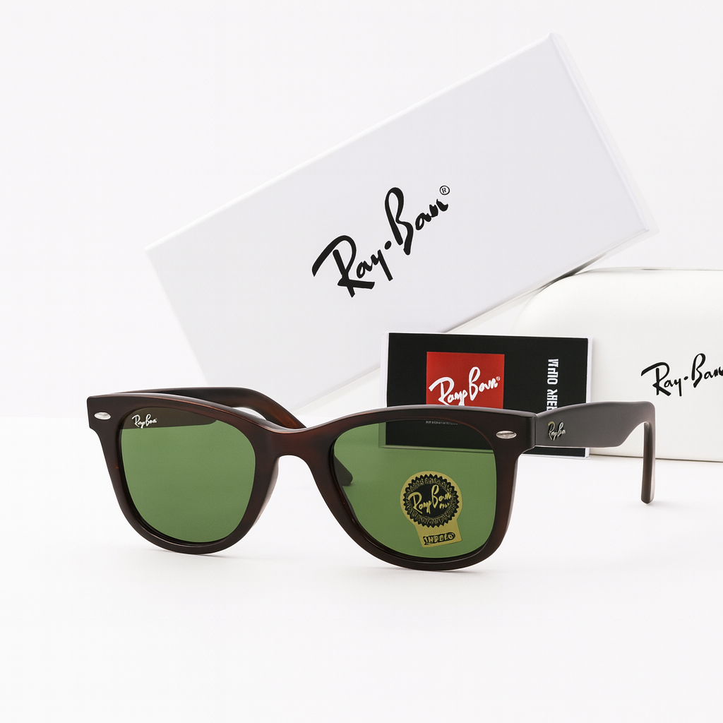 Ray-Ban Wayfarer Matte Brown Sunglasses - Classic G-15 Green Lenses
