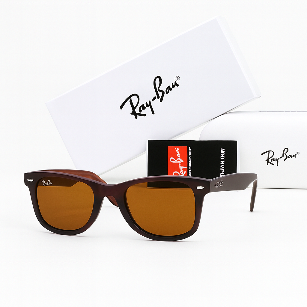 Ray-Ban Wayfarer Matte Brown Sunglasses - High Contrast Brown Lenses