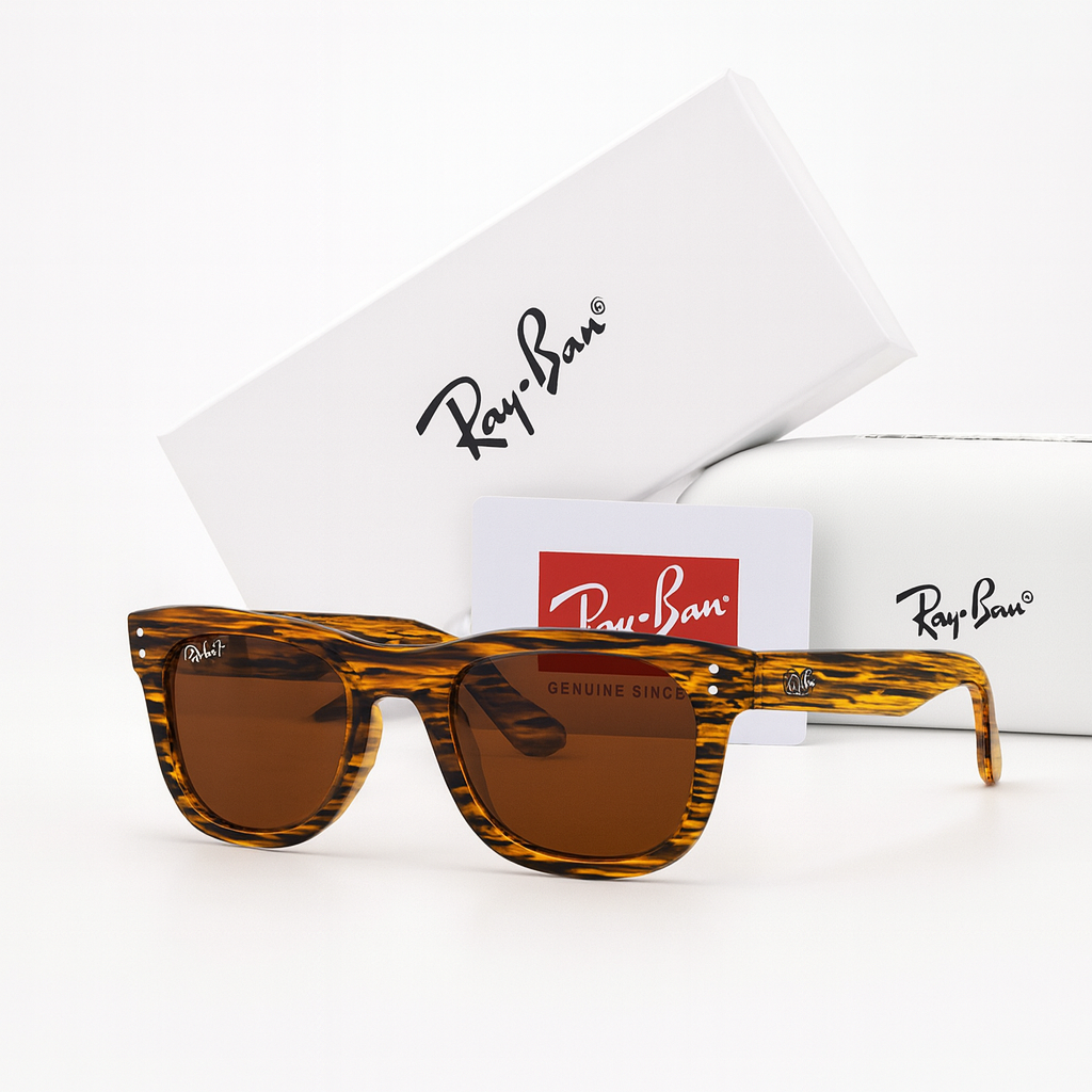 Ray-Ban Wayfarer Polarized Sunglasses - Striped Havana & Brown Lenses