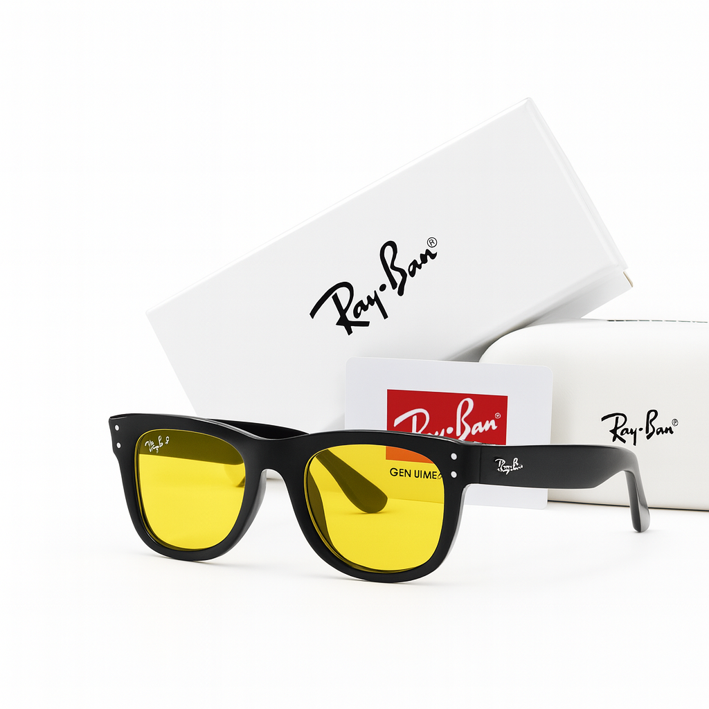 Ray-Ban Wayfarer Polarized Sunglasses - Gloss Black with Yellow Lenses