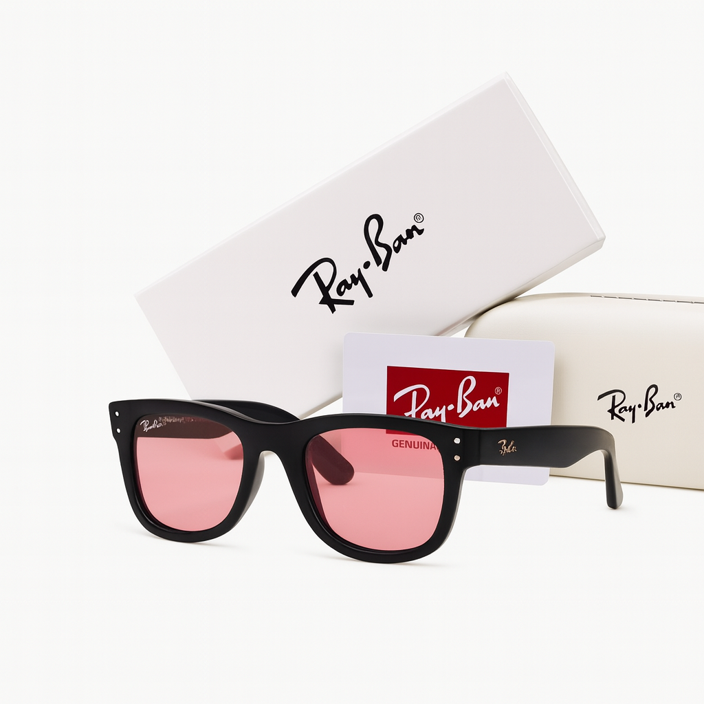 Ray-Ban Wayfarer Polarized Sunglasses - Gloss Black with Light Pink Lenses