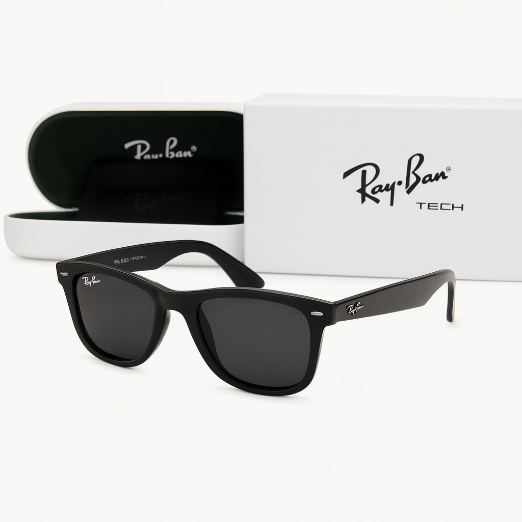 Ray-Ban Tech Polarized Wayfarer Sunglasses - Gloss Black High-Performance