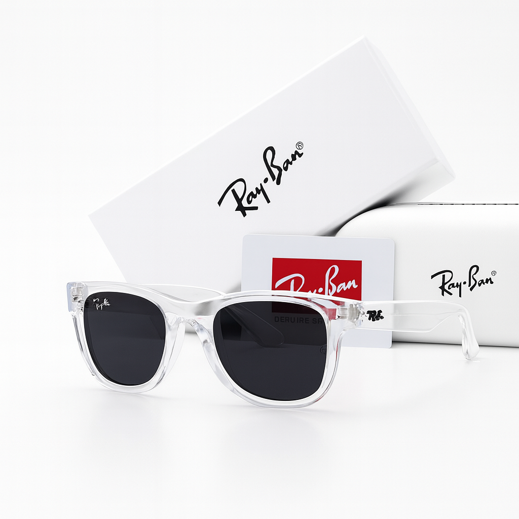 Ray-Ban Wayfarer Polarized Sunglasses - Crystal Clear Frame & Grey Lenses