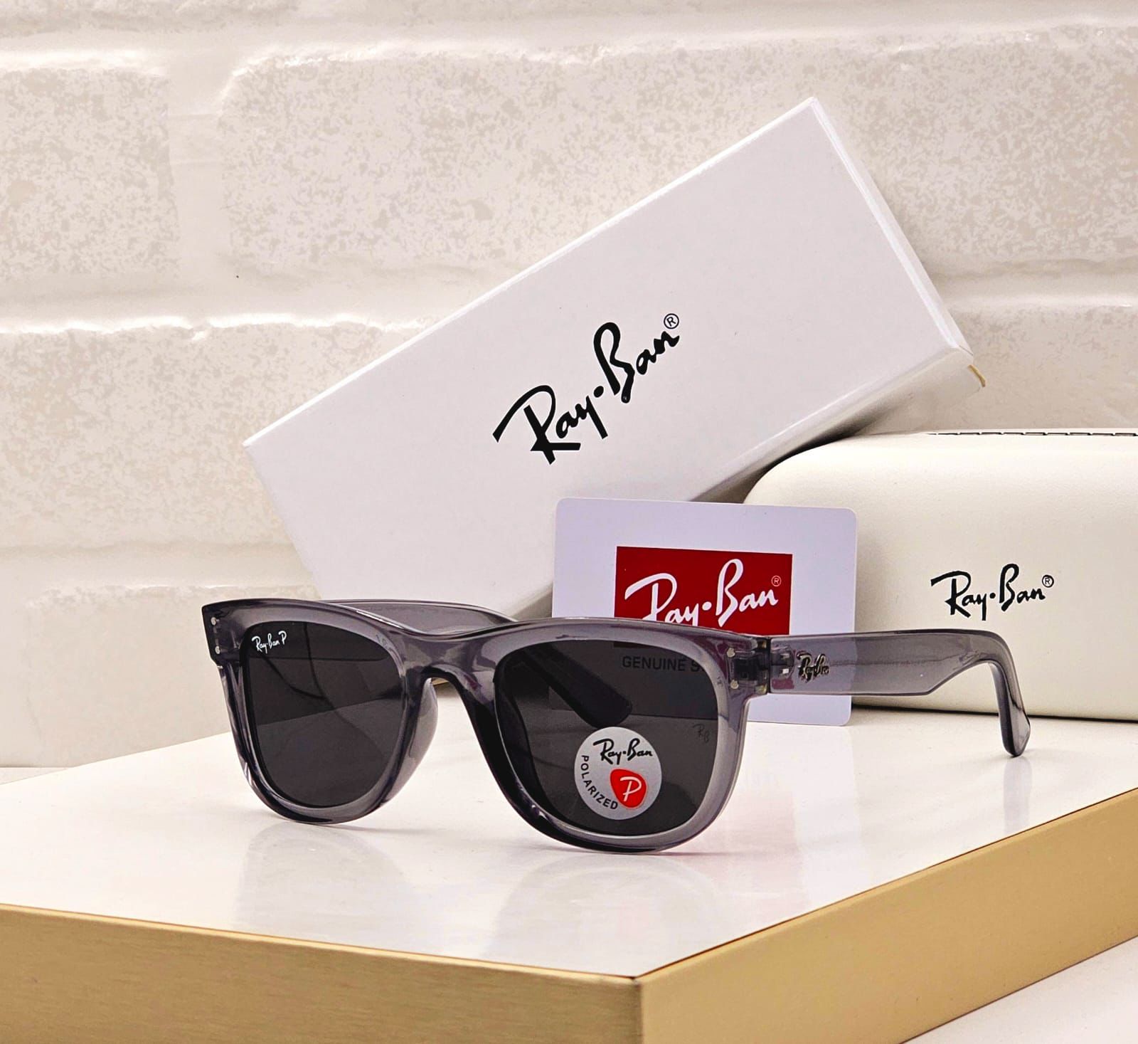 Ray-Ban Wayfarer Polarized Sunglasses - Transparent Grey Acetate Frame