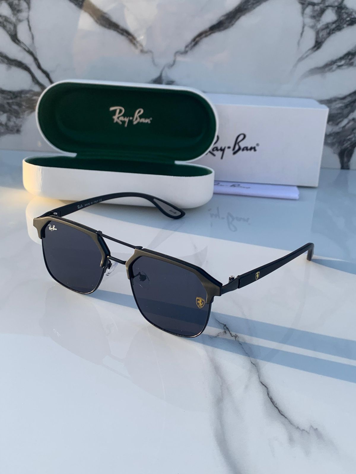 Ray-Ban Scuderia Ferrari Geometric Sunglasses - Matte Black Double Bridge