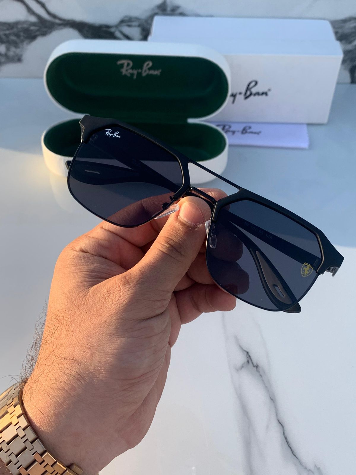 Ray-Ban Scuderia Ferrari Geometric Sunglasses - Matte Black Double Bridge