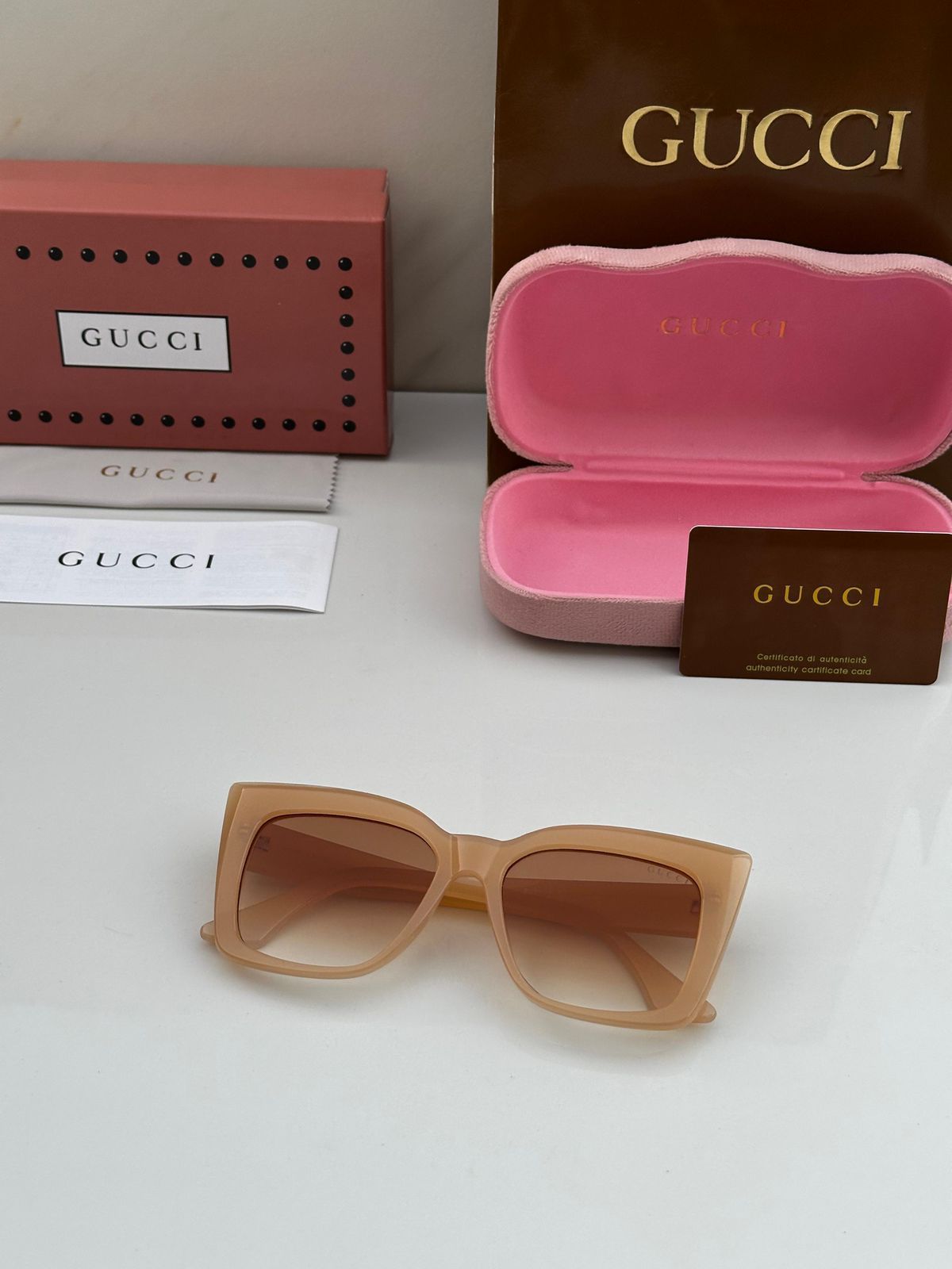 Gucci Oversized Square Sunglasses - Nude Beige Acetate & Gradient Lens