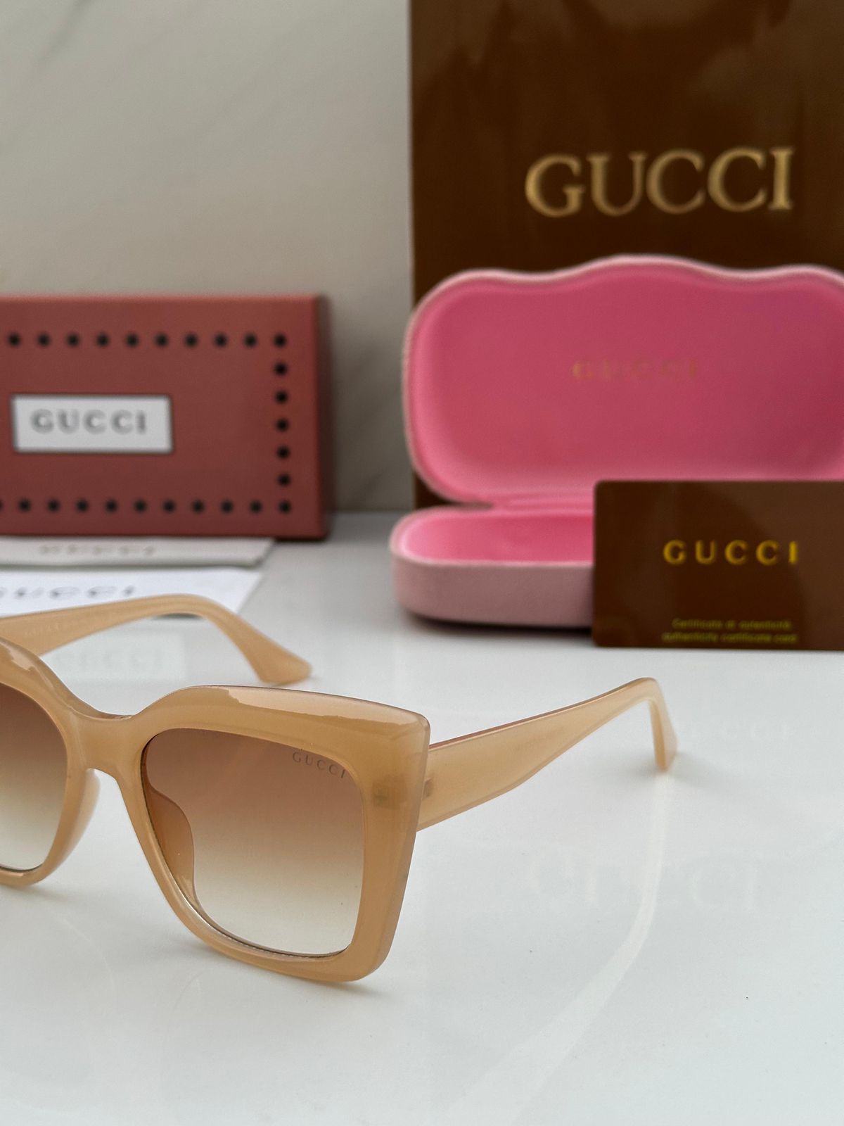Gucci Oversized Square Sunglasses - Nude Beige Acetate & Gradient Lens