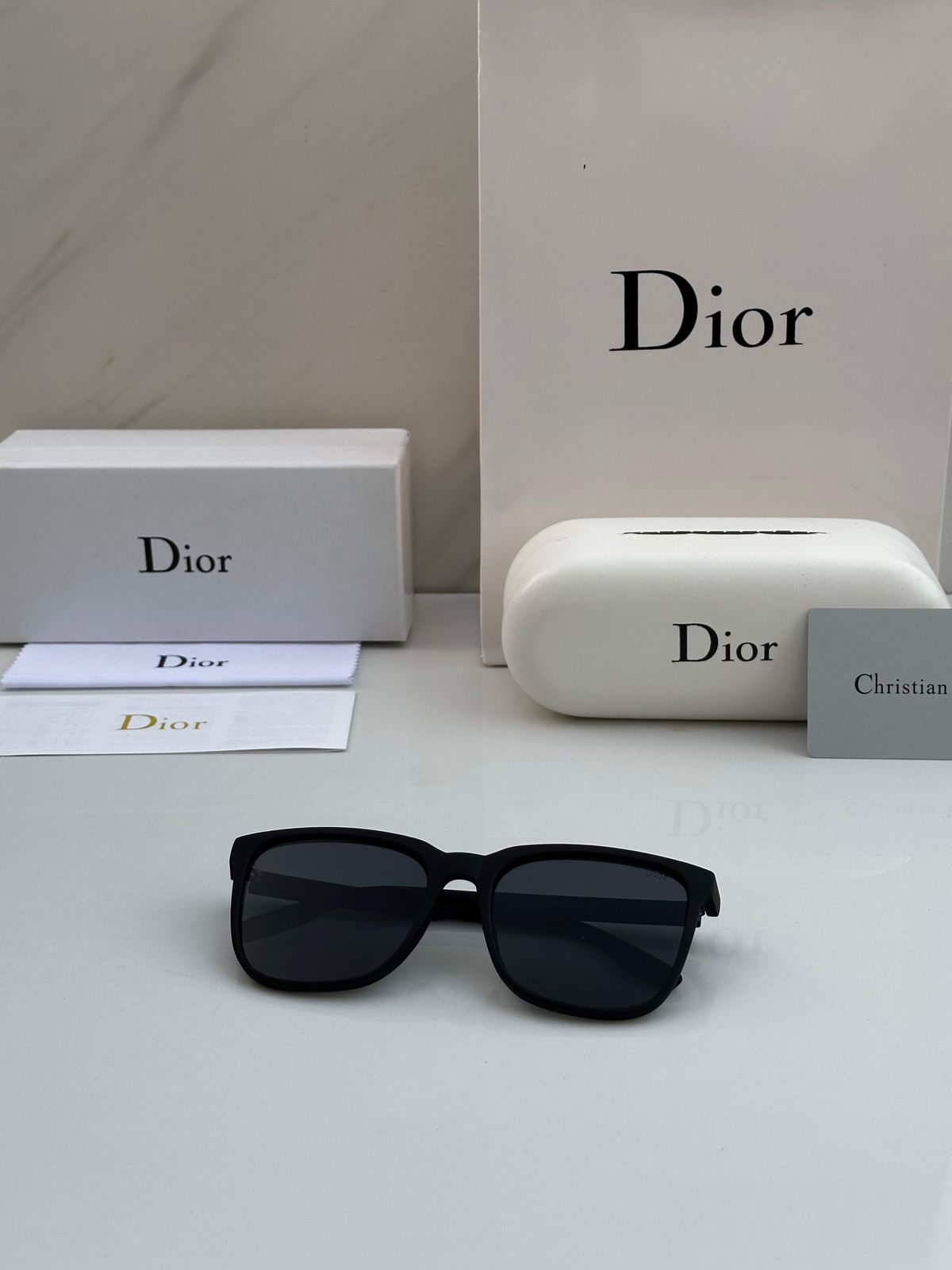 Christian Dior Square Sunglasses - Matte Black & Signature White Logo