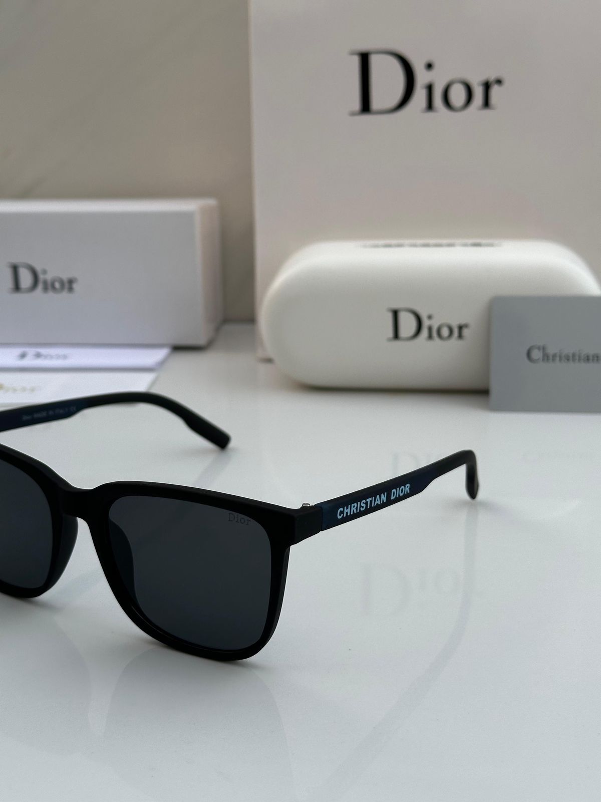 Christian Dior Square Sunglasses - Matte Black & Signature White Logo