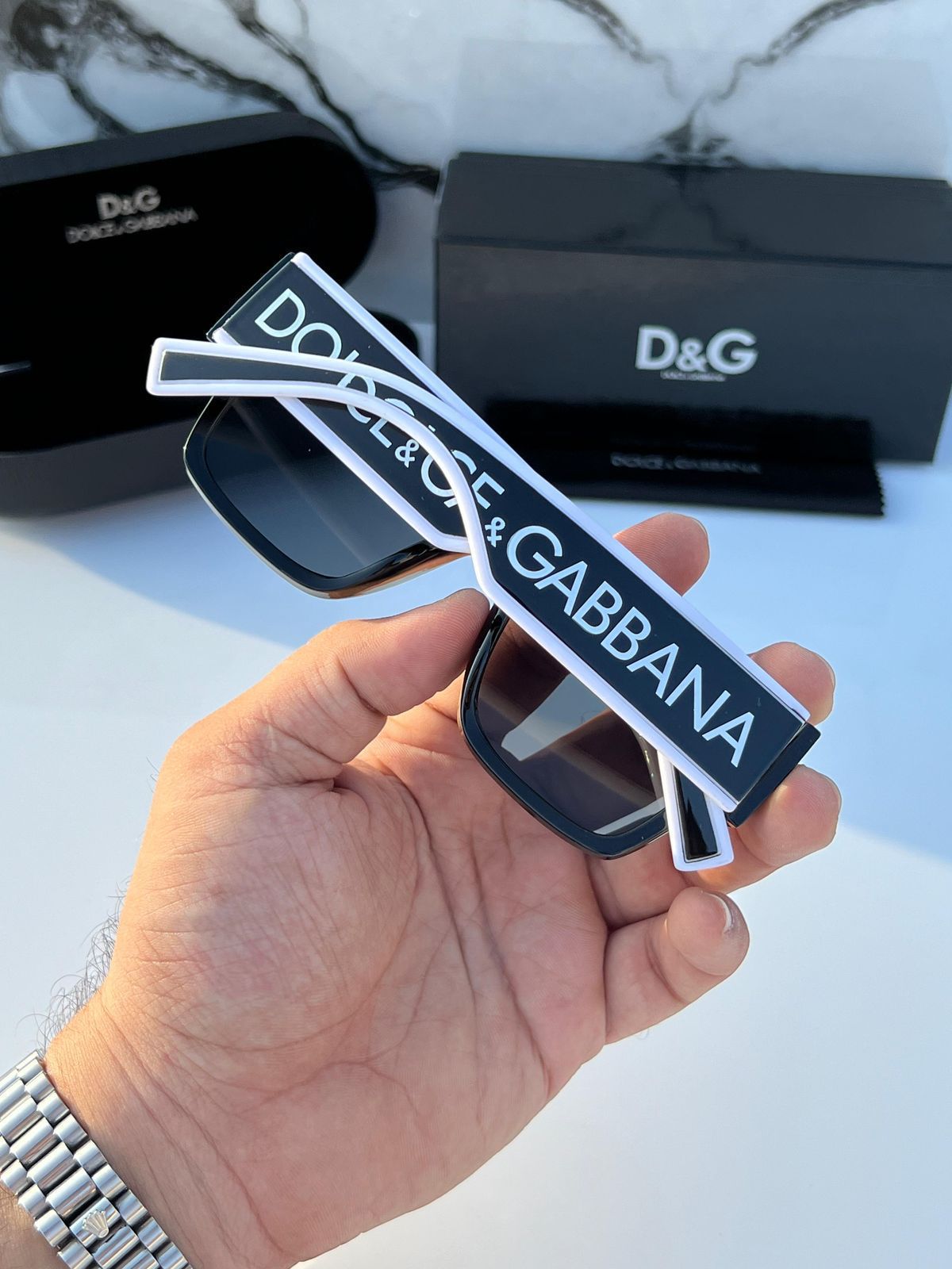 Dolce & Gabbana Oversized Square Sunglasses - Bold Logo Black Acetate