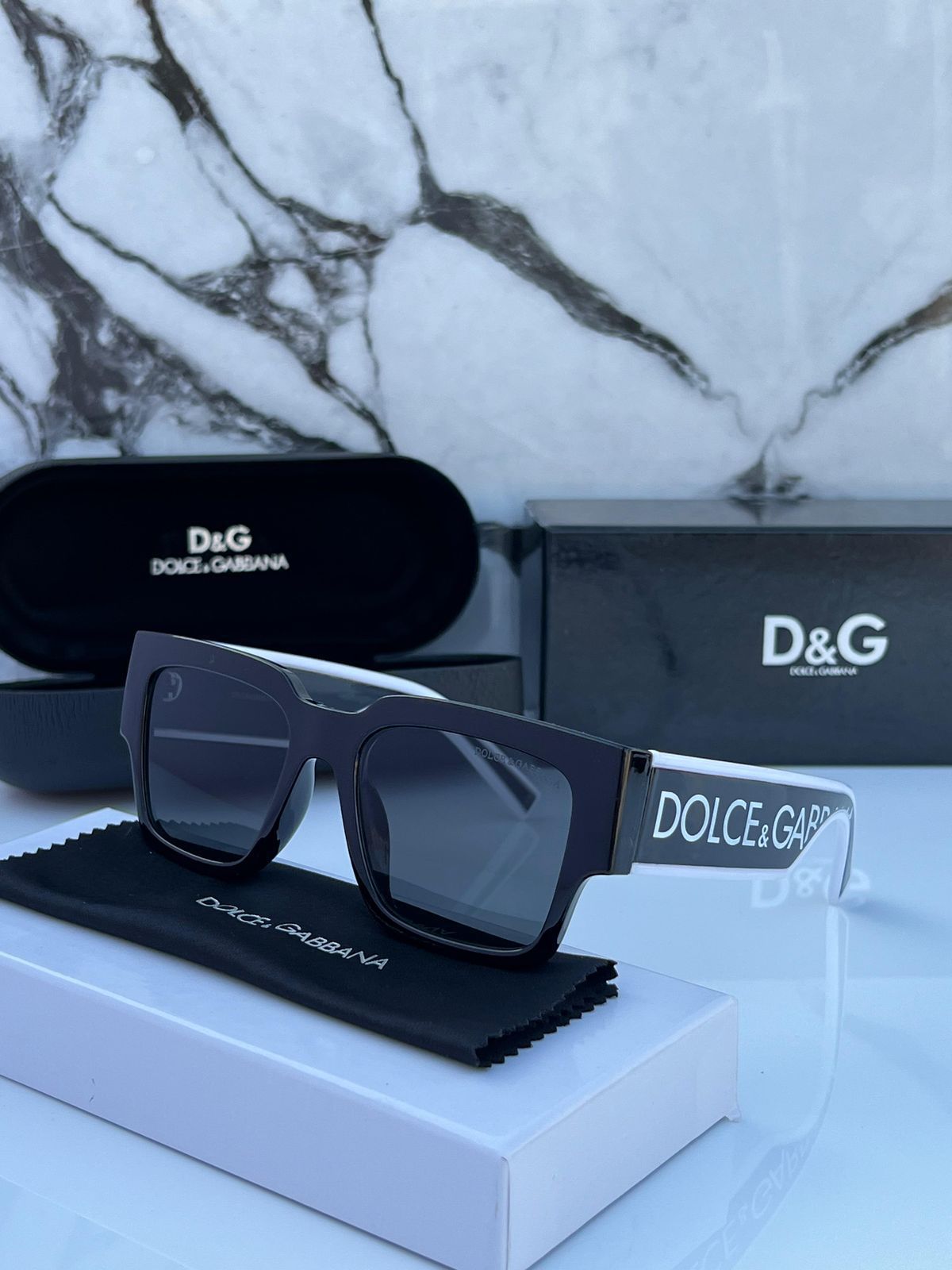 Dolce & Gabbana Oversized Square Sunglasses - Bold Logo Black Acetate