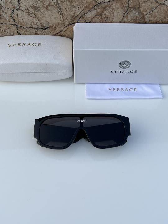 Versace Oversized Shield Sunglasses - Matte Black & Gold Logo