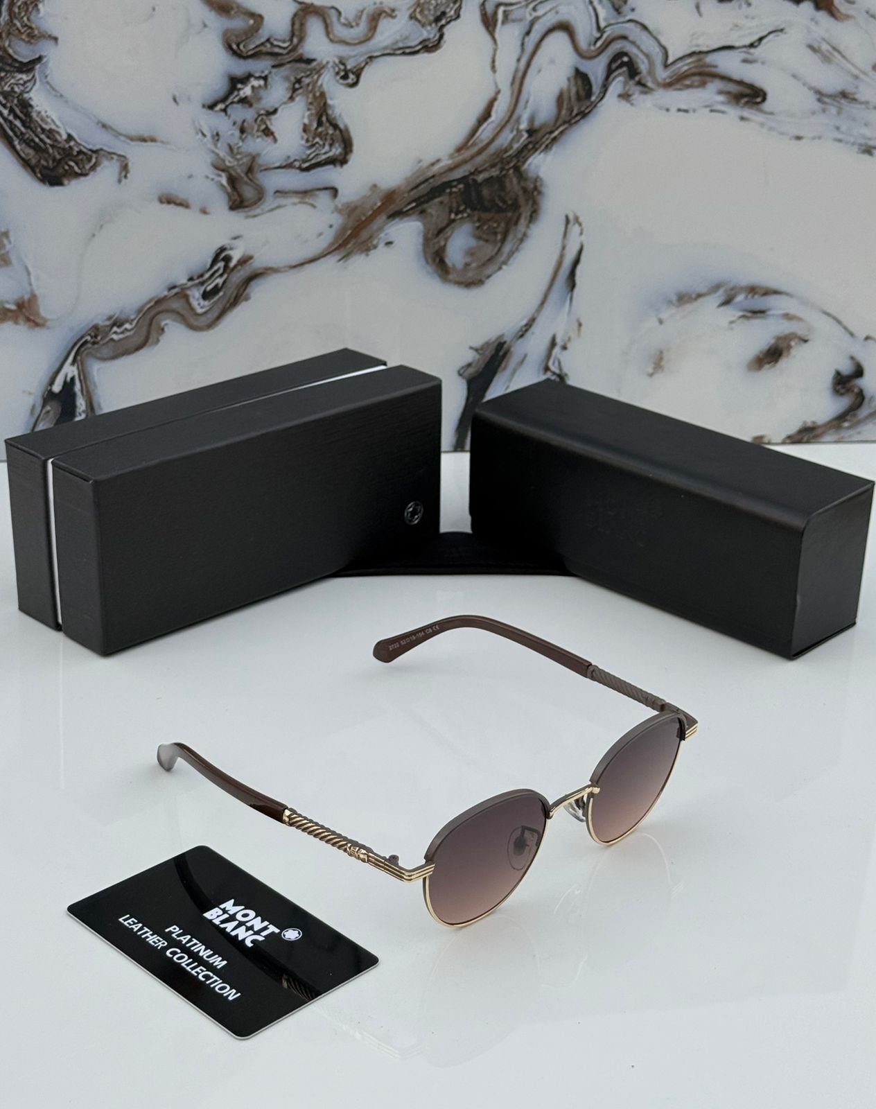 Montblanc Round Metal Sunglasses - Platinum Leather Series - 3 Colors