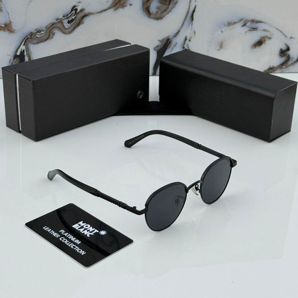 Montblanc Round Metal Sunglasses - Platinum Leather Series - 3 Colors