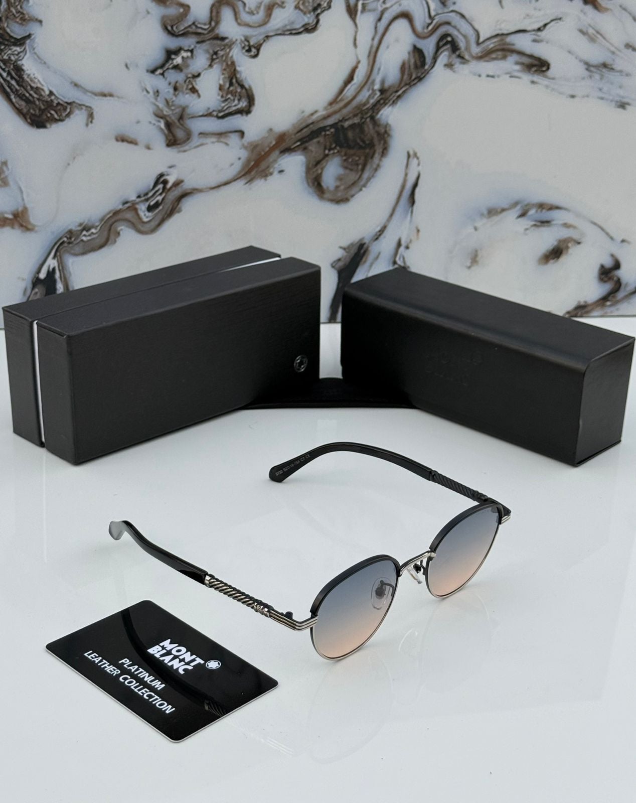 Montblanc Round Metal Sunglasses - Platinum Leather Series - 3 Colors