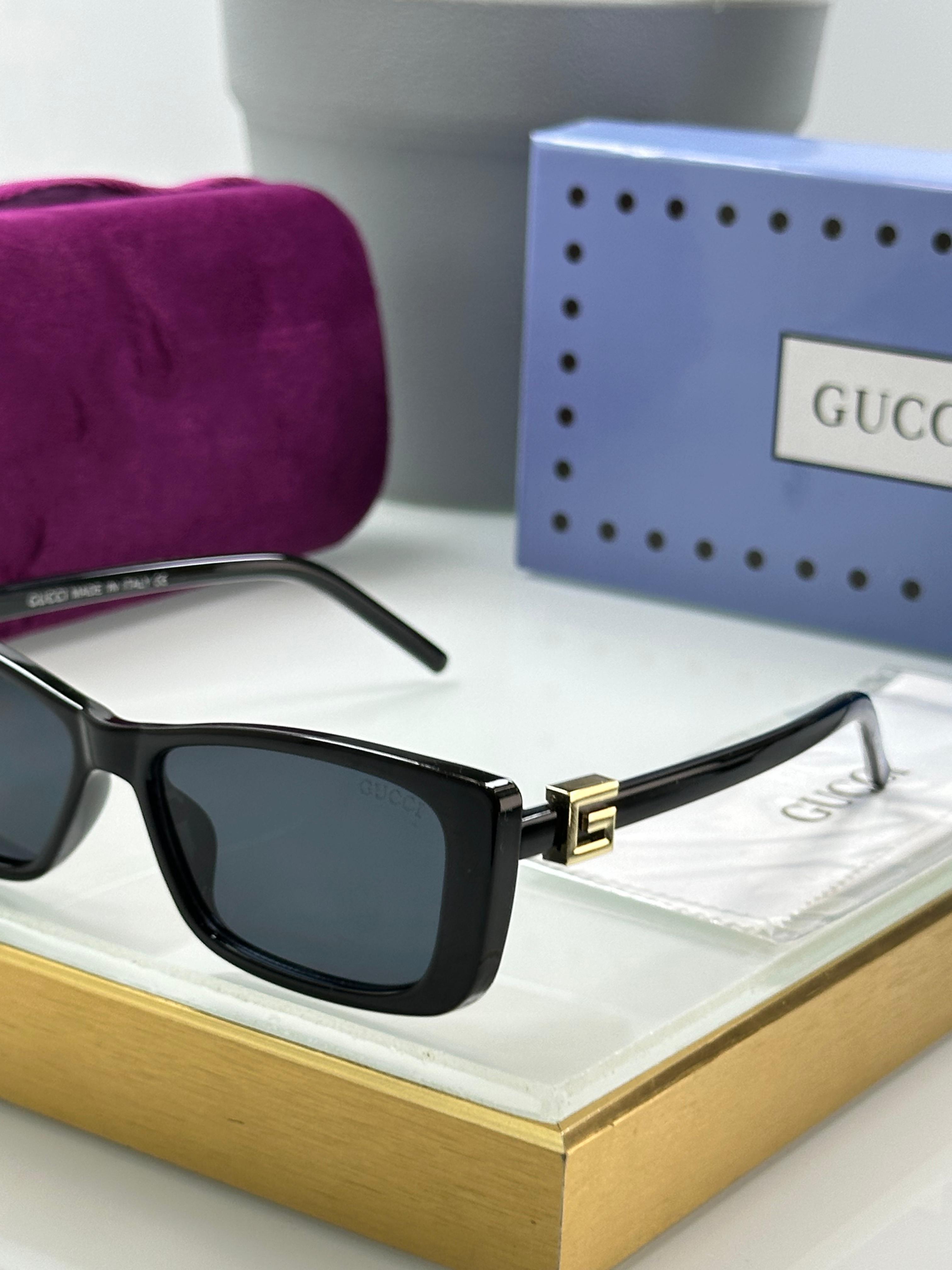 Gucci Narrow Rectangular Sunglasses - Gloss Acetate & Gold G Logo - 3 Colors