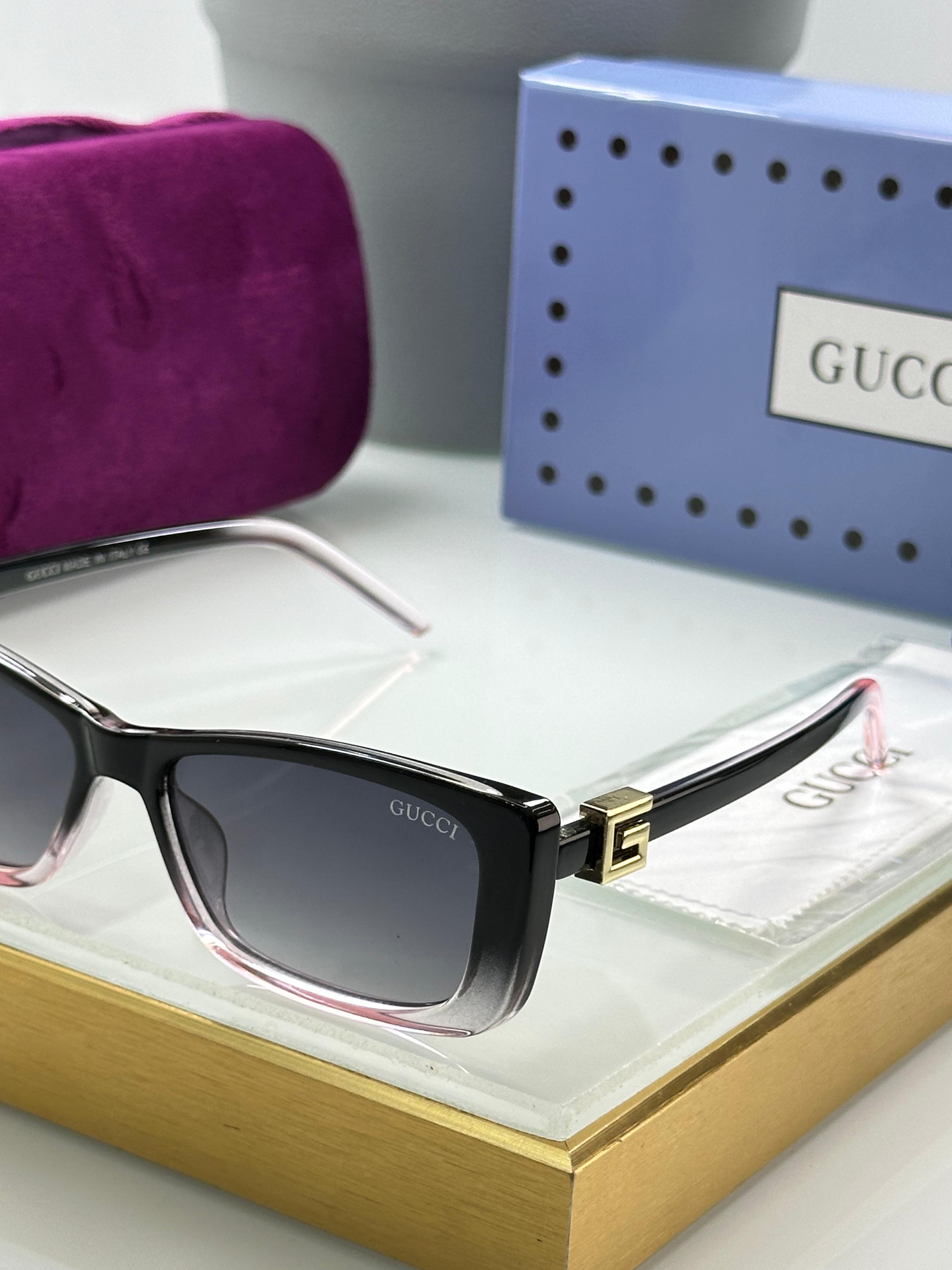 Gucci Narrow Rectangular Sunglasses - Gloss Acetate & Gold G Logo - 3 Colors