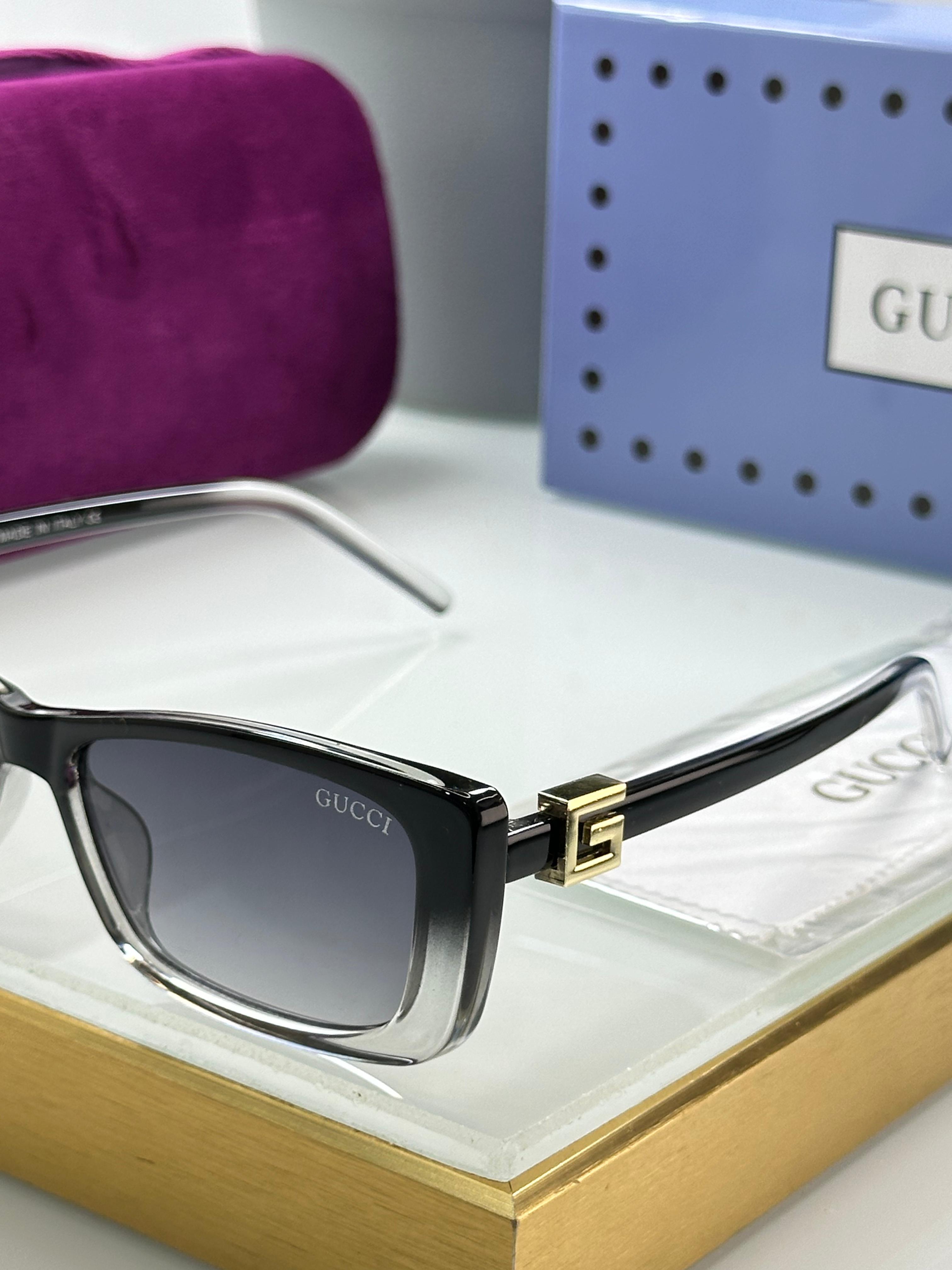 Gucci Narrow Rectangular Sunglasses - Gloss Acetate & Gold G Logo - 3 Colors