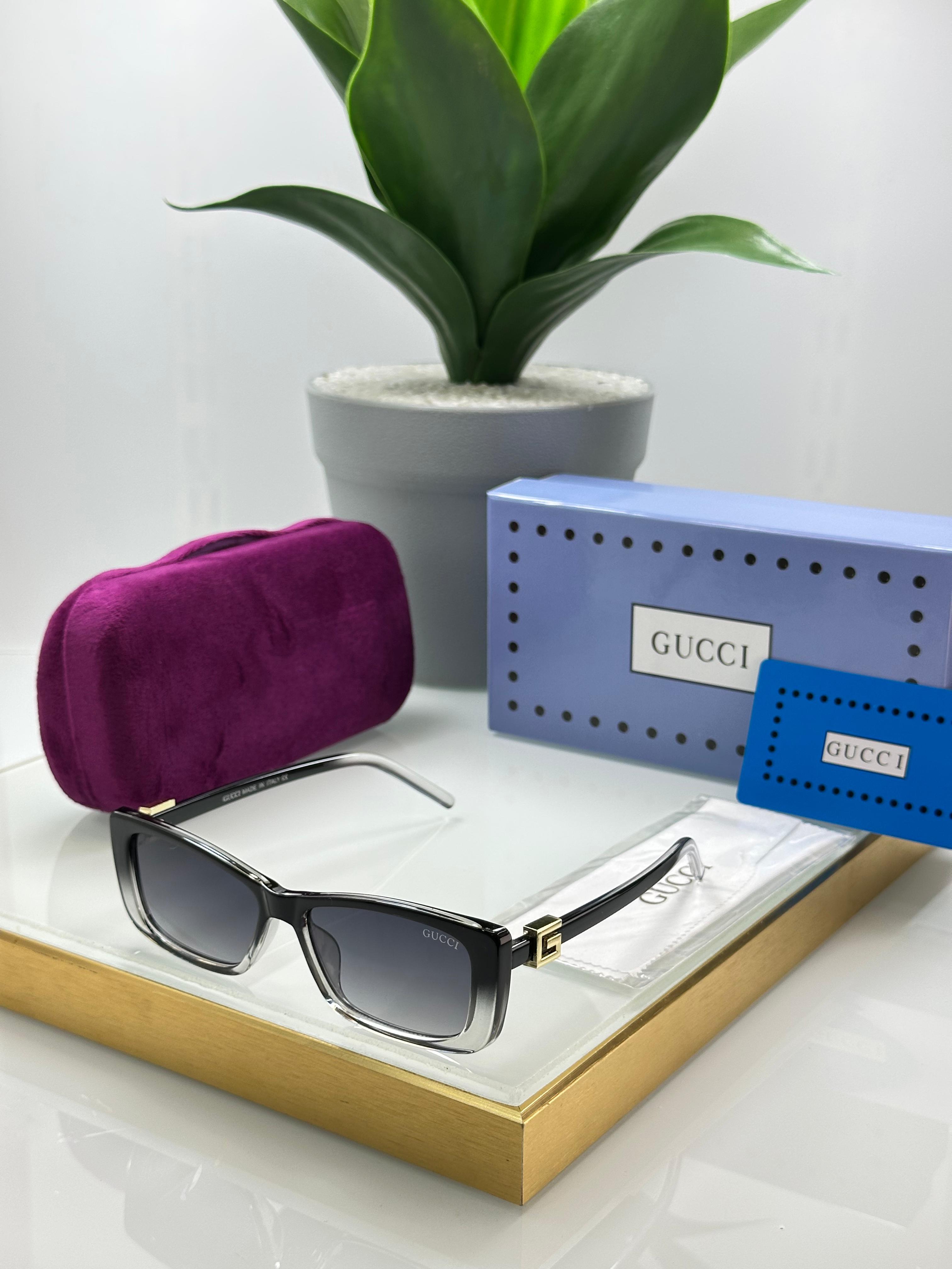 Gucci Narrow Rectangular Sunglasses - Gloss Acetate & Gold G Logo - 3 Colors