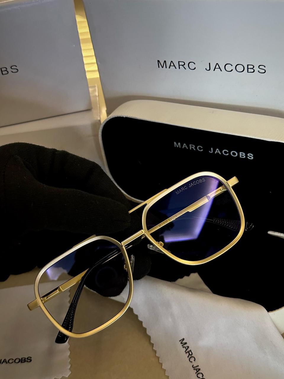 Marc Jacobs Gold Navigator Glasses | Geometric Double-Bridge Optical Frames