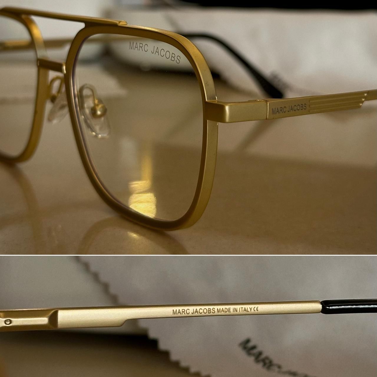Marc Jacobs Gold Navigator Glasses | Geometric Double-Bridge Optical Frames