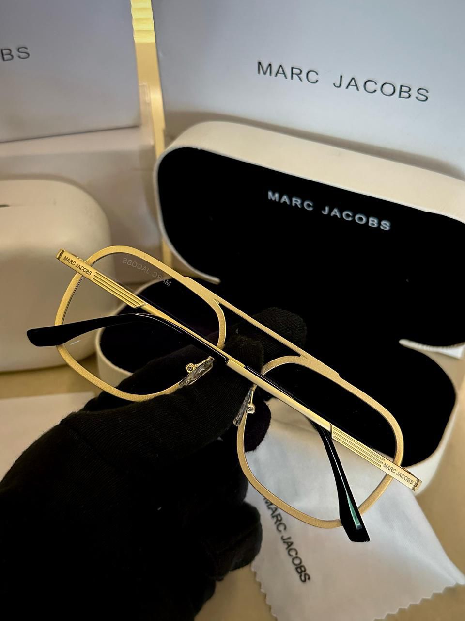 Marc Jacobs Gold Navigator Glasses | Geometric Double-Bridge Optical Frames