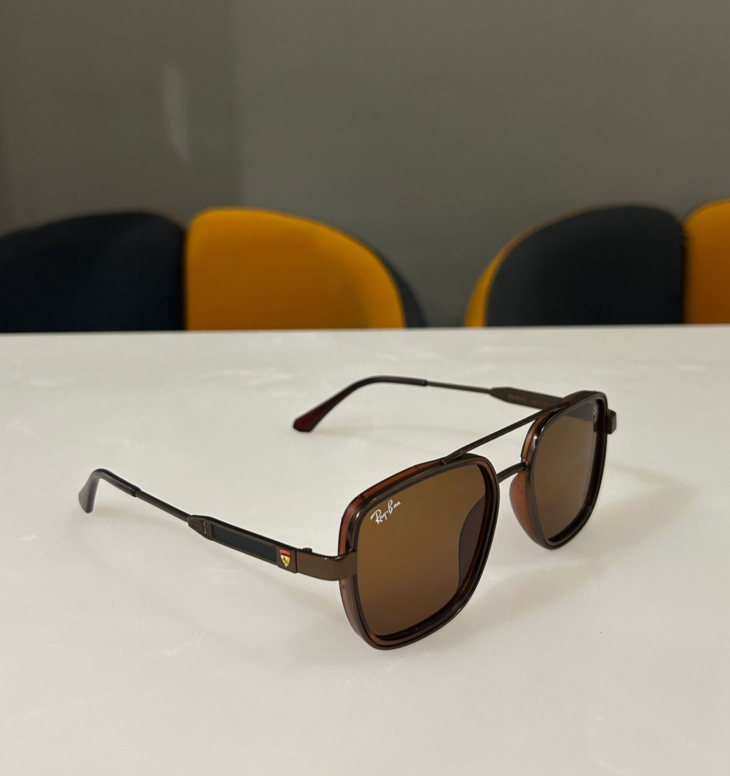 Ray-Ban Scuderia Ferrari Square Sunglasses - Brown Lens Double Bridge