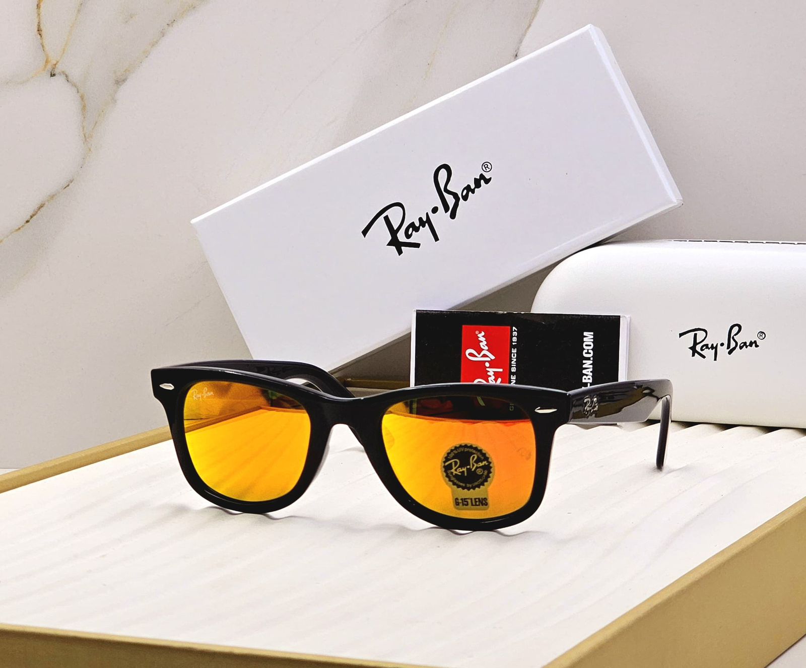 Ray-Ban Wayfarer Gloss Black - Orange Flash Mirror Lenses