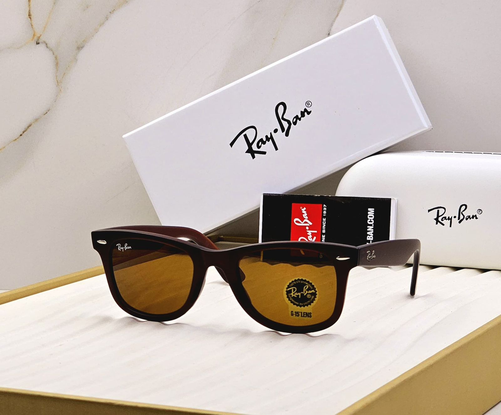 Ray-Ban Wayfarer Matte Brown Sunglasses - High Contrast Brown Lenses