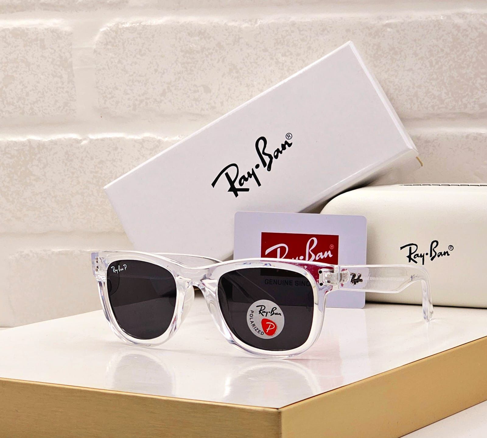 Ray-Ban Wayfarer Polarized Sunglasses - Crystal Clear Frame & Grey Lenses