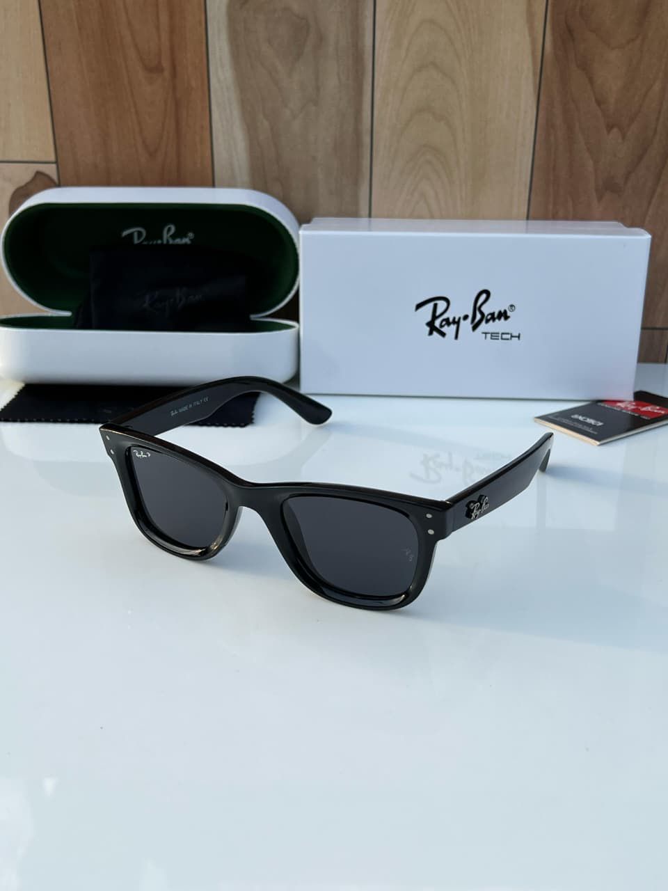 Ray-Ban Tech Polarized Wayfarer Sunglasses - Gloss Black High-Performance