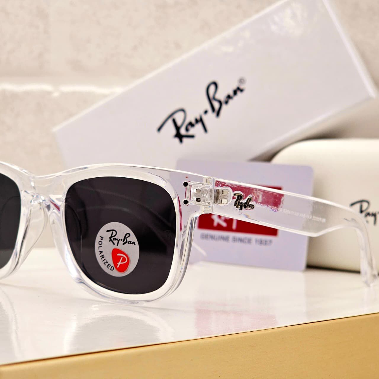 Ray-Ban Wayfarer Polarized Sunglasses - Crystal Clear Frame & Grey Lenses