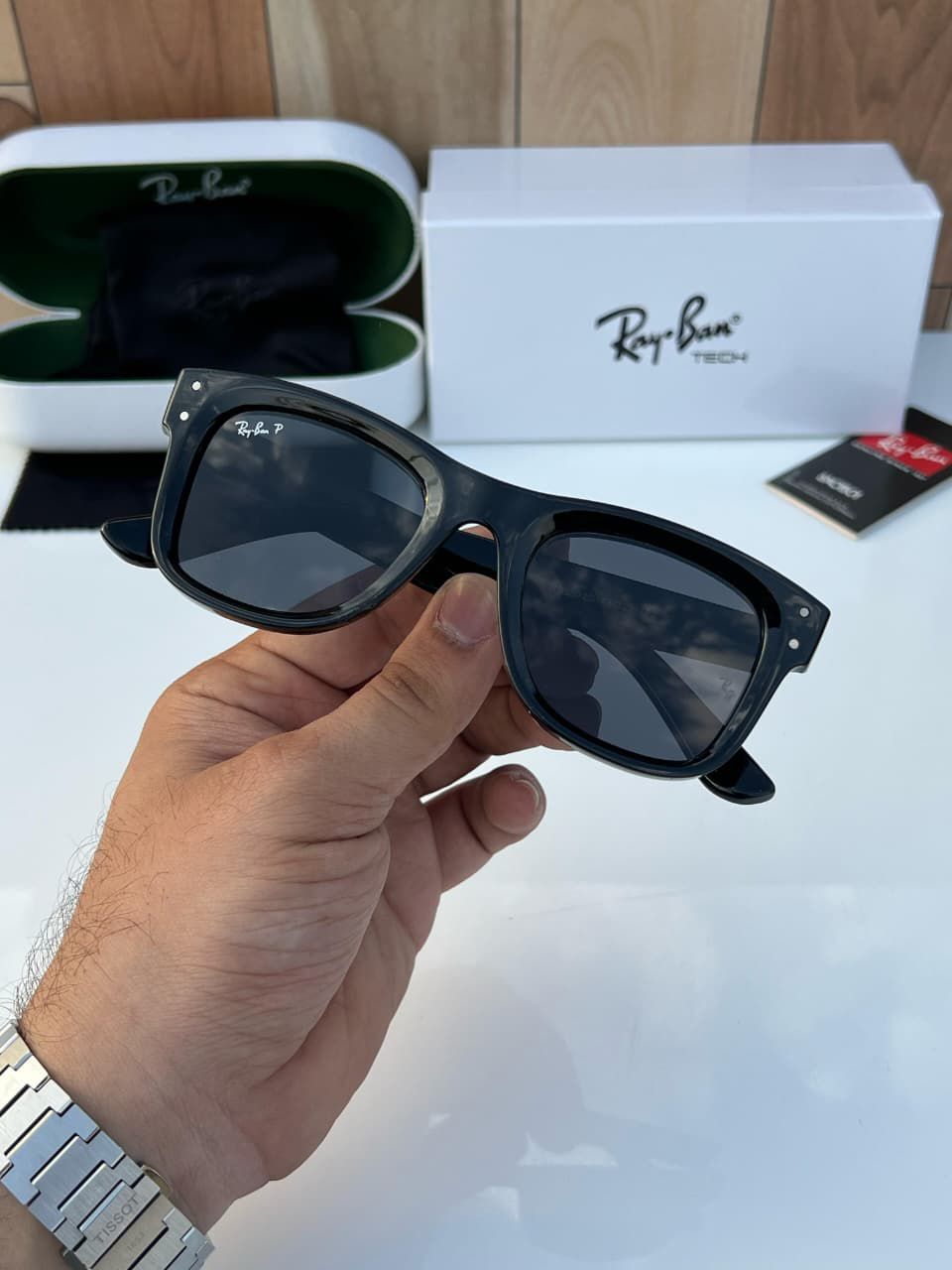 Ray-Ban Tech Polarized Wayfarer Sunglasses - Gloss Black High-Performance