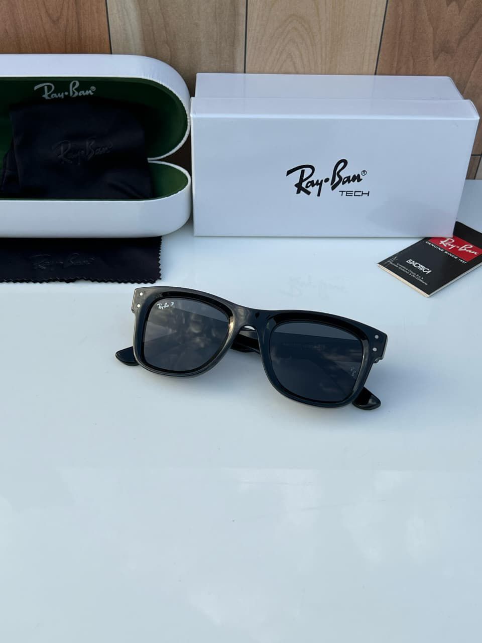 Ray-Ban Tech Polarized Wayfarer Sunglasses - Gloss Black High-Performance