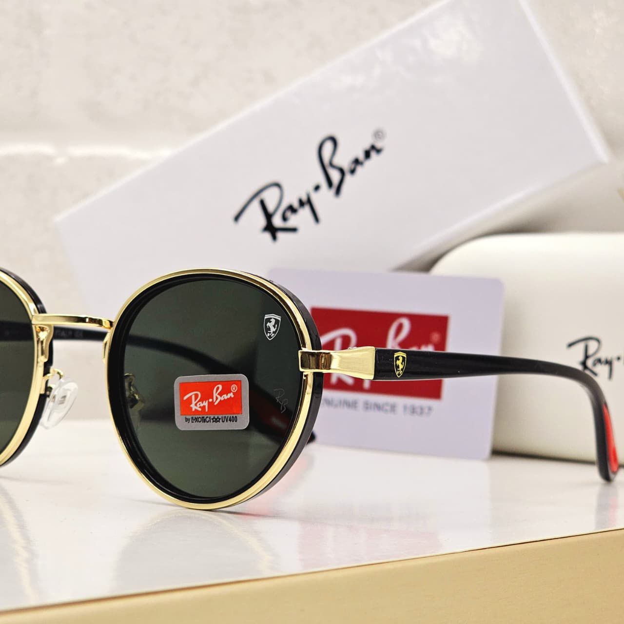 Ray-Ban Scuderia Ferrari Round Sunglasses - Black & Gold Luxury Edition