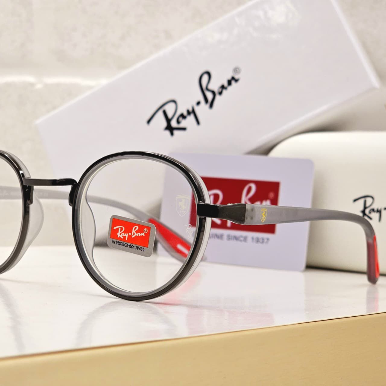 Ray-Ban x Ferrari Round Optical Frames - Smoked Grey Crystal & Gunmetal