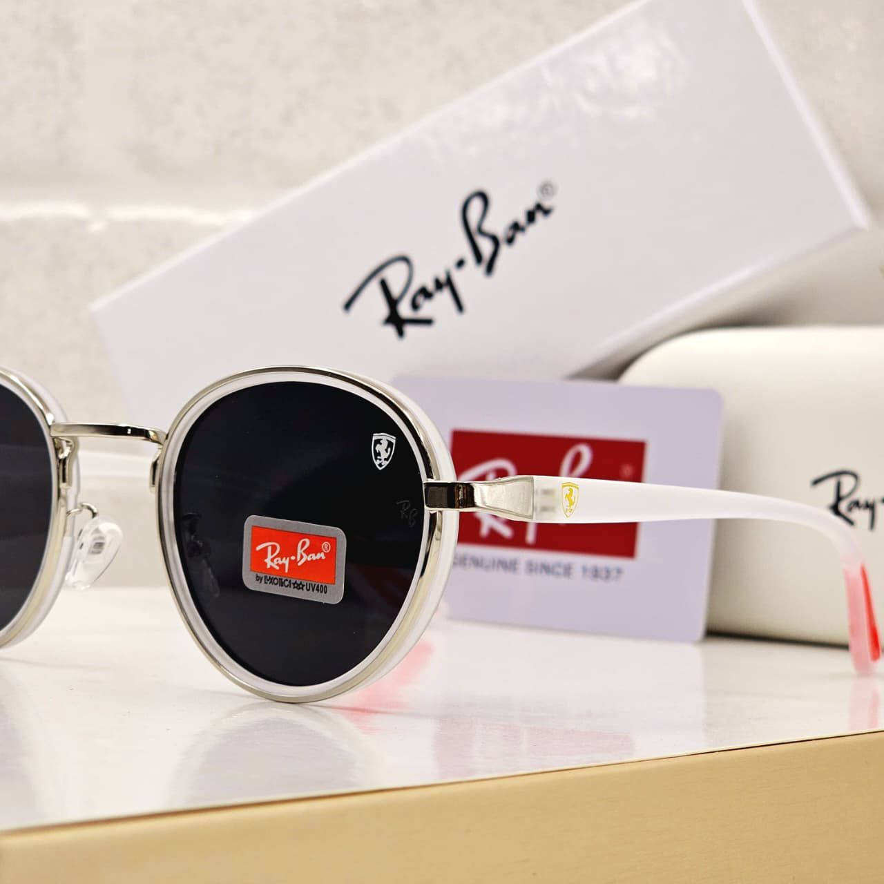 Ray-Ban Scuderia Ferrari Round Sunglasses - White & Silver Frame